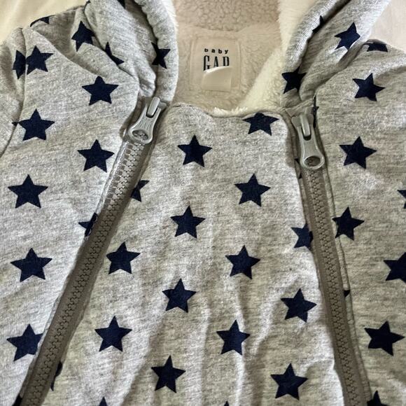 Baby Gap Sherpa Lined Grey Snowsuit Stars Bear Ears 0-3 Months - Picture 2 of 9